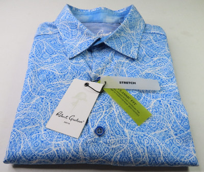 Robert Graham Stelvio Men Cotton Light Blue Geometric Casual Shirt Small NWT NEW