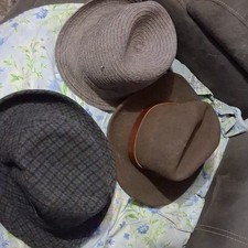 Men's Vintage Fedora and Trilby Hats Lot, Brown Gray Plaid Fitted Styles