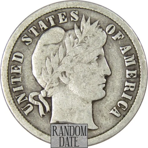 Barber Dime VG Very Good Random Date 90% Silver 10c US Type Coin Collectible