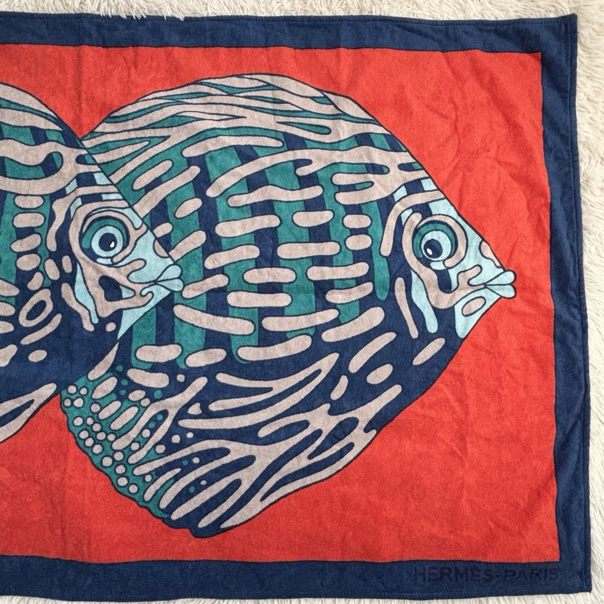 HERMES HEAVENLY BATH 魚デザイン タオルケット HERMES Beach Towel Tapis Nomade POISSON Fish Motif Cotton | eBay