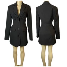SLA the label Black London Dimante Bralet Blazer Dress Retro Glam Gothic XS/S