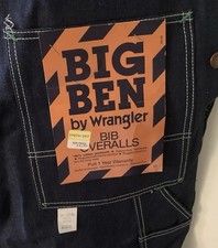NOS VTG Big Ben by Wrangler Denim Bib Overalls Deadstock NWT 40x32 Made USA 80s