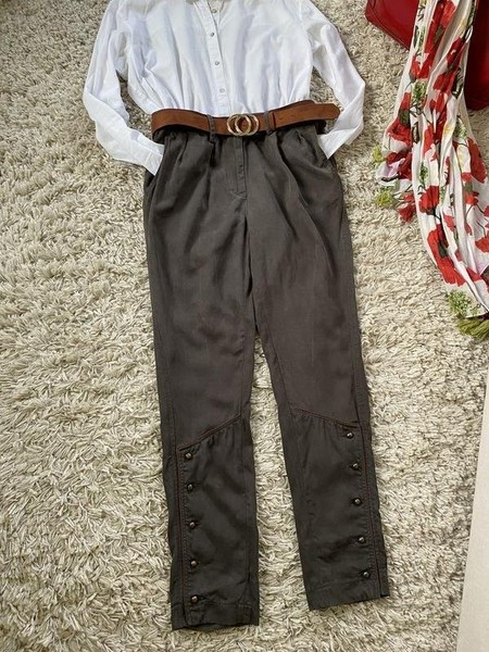 Women Sandro Paris Trousers Khaki Viscose 36