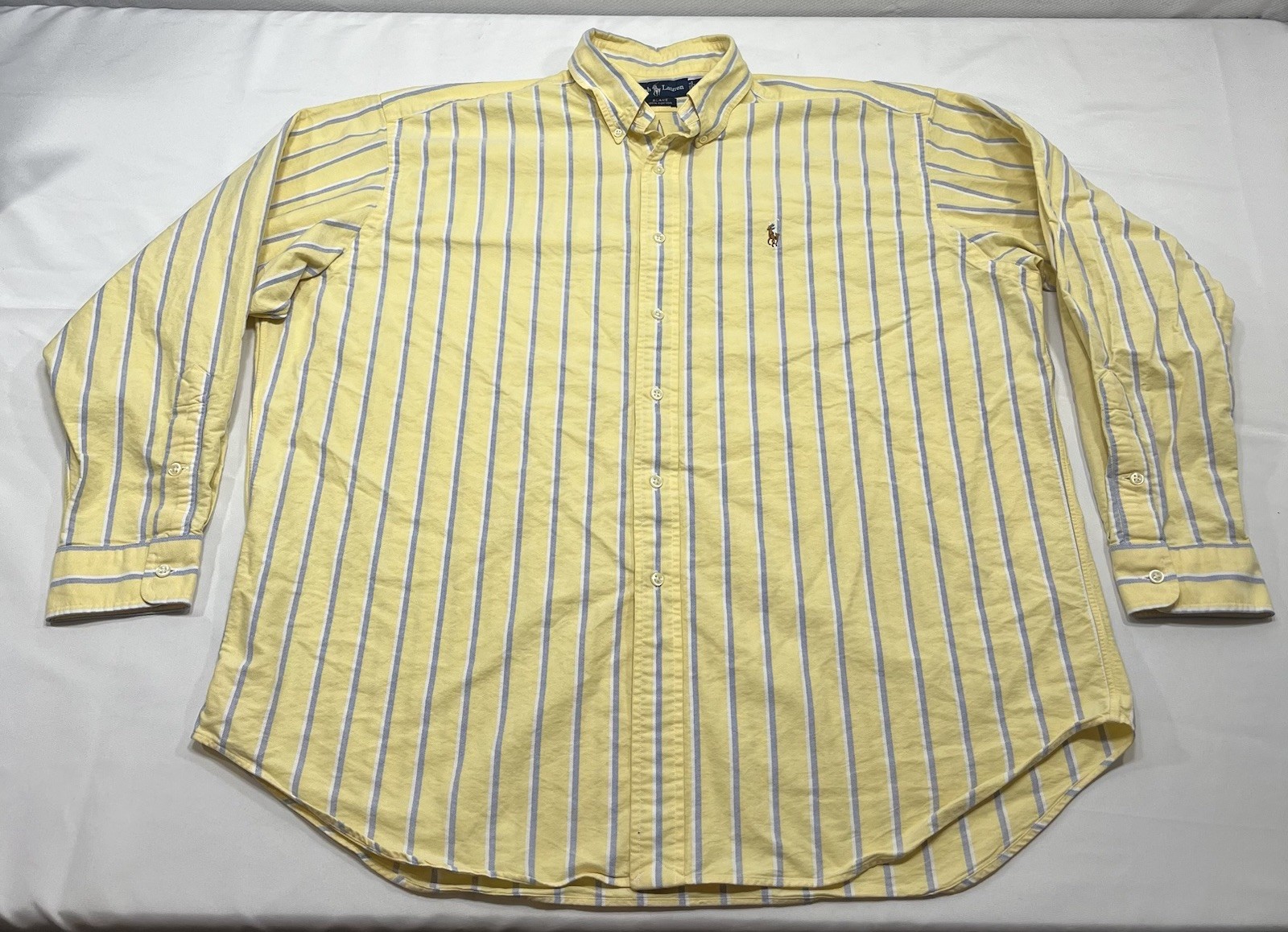 Vintage Ralph Lauren Blake Shirt Mens XL Yellow Blue Button Down Striped -Stains