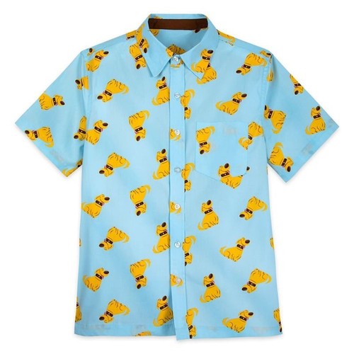 Disney Parks Mens Woven Shirt Allover Print Up Dug The Dog Blue Button Up Small