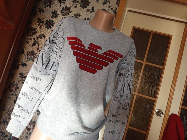 Men Emporio Armani Pullover Silver Cotton 40 /L /