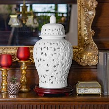 18 Bamboo Lattice Temple Jar - White
