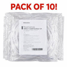  Pack of 10 Mckesson O2 Nasal Cannula - w/ 7 foot crush resistant tubing 32637