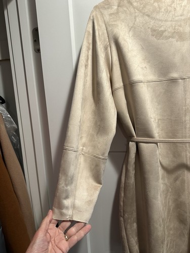 H&M Women’s Faux Suede Belted Open Front Jacket Coat – Beige – Size Large - Picture 11 of 17