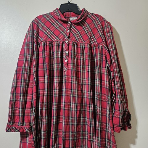 Women's Vintage LL Bean Red Plaid Flannel Long Sleeve Nightgown Plus Size 1X - Picture 4 of 4