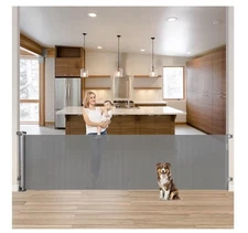 Kiskiz Retractable Baby Or Pet Gate 33in Tall 85in Wide Gray
