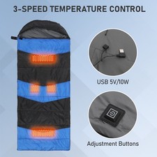 Heated Sleeping Bag USB Powered Lightweight Waterproof for Camping Hiking Blue