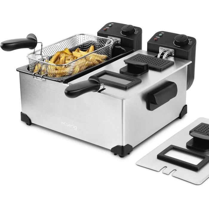 Friteuse double bac HKOENIG DFX600 en inox 2x3L 3600W avec 2 thermostats