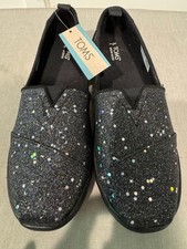 Girls TOMS Black Cosmic Glitter Alpargata Sneakers Size 6 with tags/no box