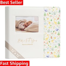 Customizable Leather Baby Scrapbook with Deep Keepsake Pocket - Unisex Design