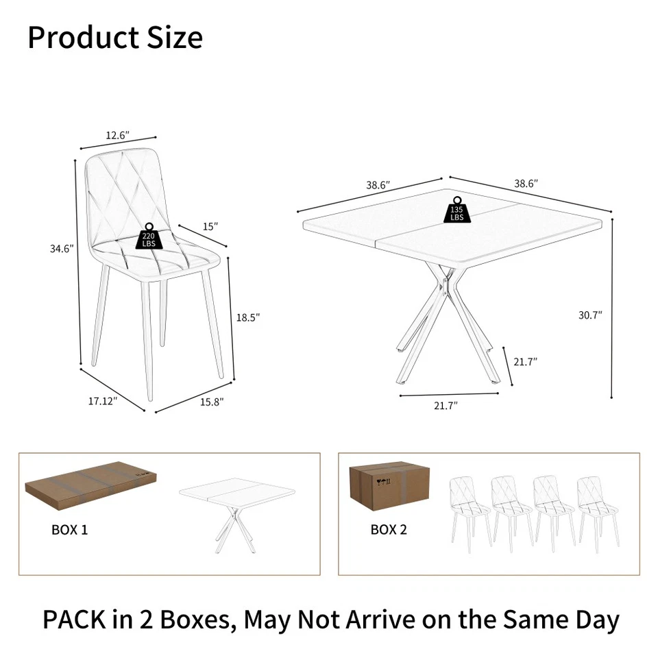 Square Dining Table Set Mid Century Modern Square Dining Table for 4 Person - Image 2 of 4