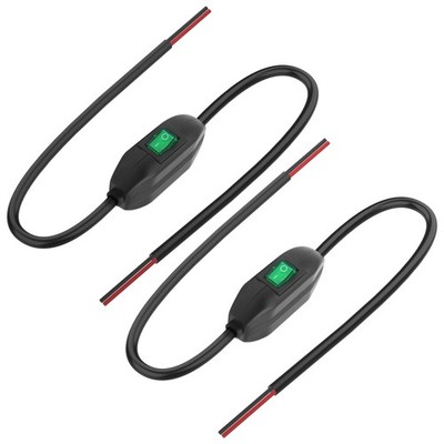 2 PCS 0.5M 1.6FT Inline Cord Toggle Switch 12V 24V 3A Green LED Rocker