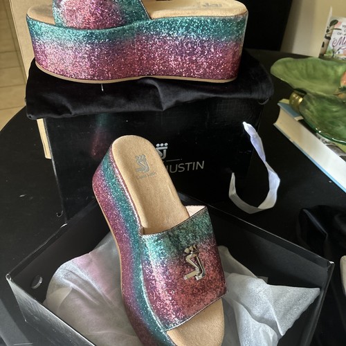 Platform Sandals Designer Shane Justin Rainbow Glitter Sandals Size 42/ Size 10 - Picture 2 of 9