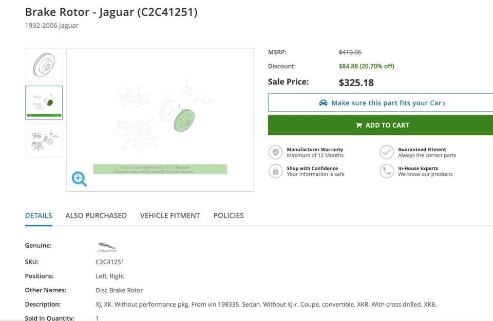 Nuevo disco de freno trasero OEM 1997-2006 Jaguar XJ Xk8 XKR Vander Plas XJR XJ12 XJ6  Foto 3 de 4