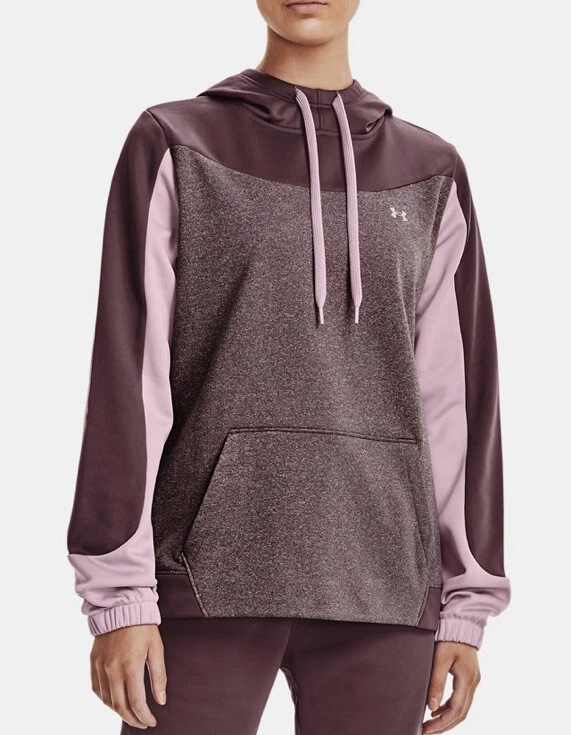 New Women s Under Armour Fleece Colorblock Hoodie 1365912 Ash Plum Heather MD