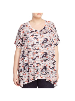 NALLY & MILLIE Womens Gray Stretch Short Sleeve Scoop Neck Tunic Top Plus 2X