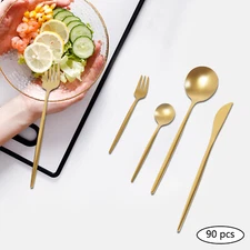 90 Piece Cutlery Set for 18, Stainless Steel Flatware Utensil Kitchen Spoon Fork