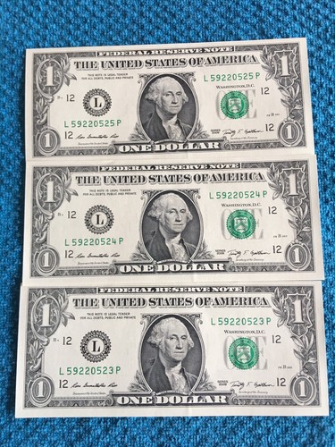 Sequential Serial Number One Dollar Bills $1 Three Sets Good Condition - Picture 6 of 7