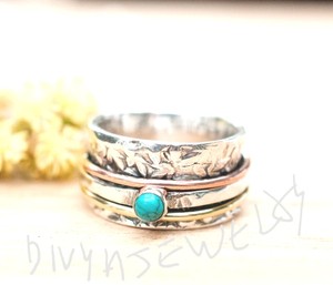 Turquoise-Solid-925-Sterling-Silver-Spinner-Ring-Meditation-Band-Ring-Size-sr525