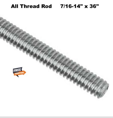 All Thread 7/16-14'' x 36'' Threaded Rod  Zinc Plated Steel 3 ft Long Rod