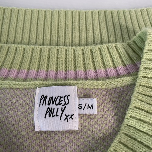 Princess Polly Vest Women S/M Green Pink Knitted Wool Blend Oversized Preppy - Picture 2 of 19