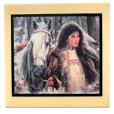 Native American Maiden Ceramic Tile Grander Images Maija Wall Decor Handmade 8^
