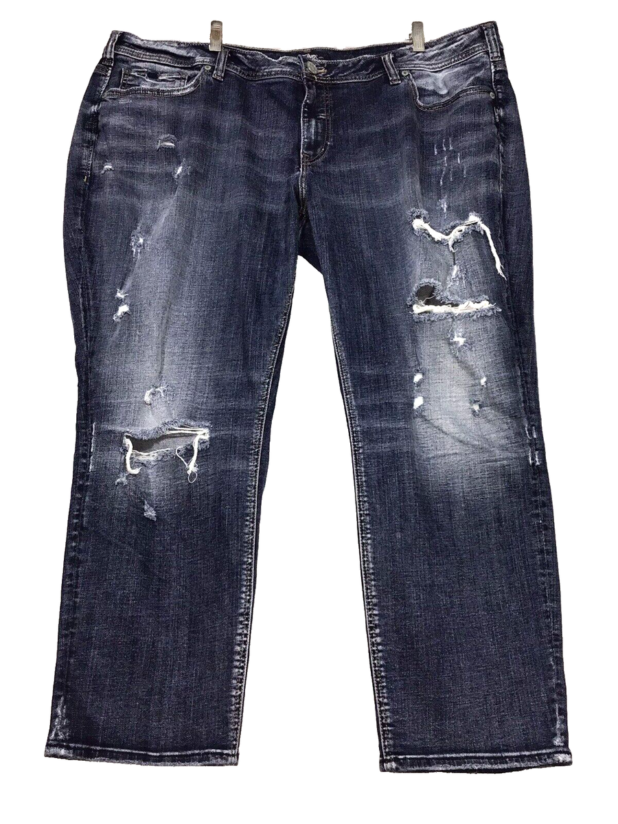 Silver Jeans Sam Womens Bootcut Jeans Size 24 Blue Dark Wash Distressed  Denim