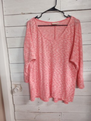Bobbie Brooks Women's 3XL V Neck Lightweight Sweater Coral Pink 3/4 Sleeve 