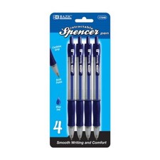 BAZIC Spencer Blue Retractable Pen w/ Cushion Grip 4/Pack 