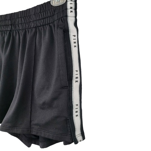 Victorias Secret Pink Black Shortie Shorts Silver Glitter Pocket Spellout Small - Picture 2 of 4