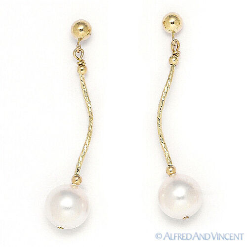8 mm Orecchini a goccia pendenti perla coltivata acqua dolce in oro giallo o bianco 14k - Foto 2 di 3
