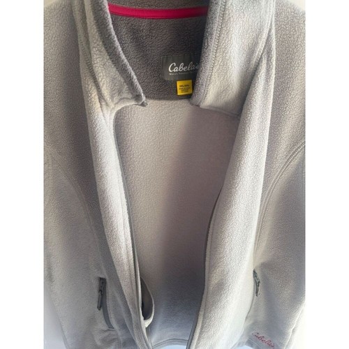 Woman's Cabela's Fleece Vest Full Zip Collar & Cinch Cord Pink Logo Hem 2 XL - Picture 5 of 6