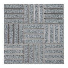 Gray Blue Crackle Glass Basketweave Parquet Mosaic Tile Kitchen Wall Backsplash
