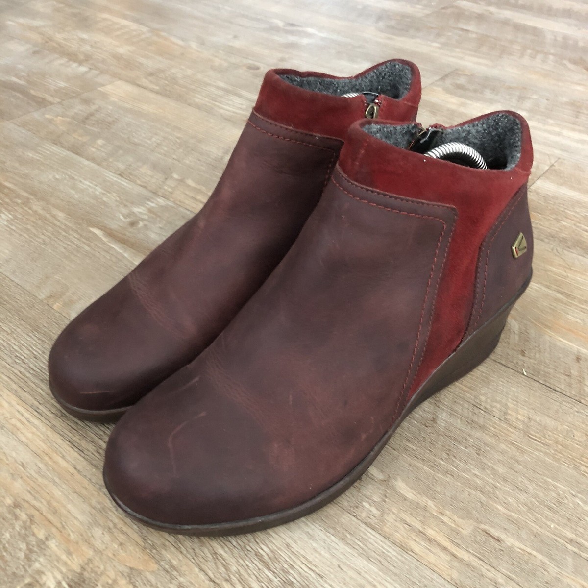 Keen Ankle Boots Red Dahlia Leather Wedge Zip Up Booties Womens Size 10.5 |  eBay