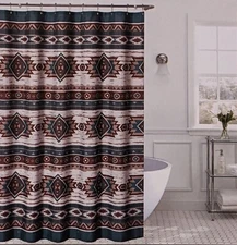 DESERT SAGE Southwest Geometric Pattern SHOWER CURTAIN, by DeLeon Collections