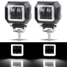 2X 3inch LED Work Light Bar Spot Pods Offroad Fog Driving 4WD ATV White Halo DRL