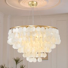 Gold Capiz Shell Chandelier 6-Light Pendant Light for Dining Room, Livin