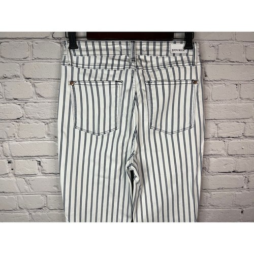 Jeans Judy Blue Rowan super svasati taglia 5/27 bianco blu a righe vita alta orlo grezzo - Foto 5 di 9