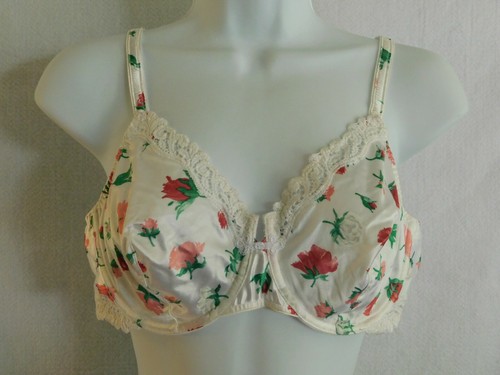 Vintage Lou Bra Second Skin Satin White Floral Size 36D - 第 1/9 張圖片