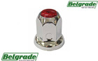 Lug Nut Cover, Chrome Steel Push On 33mm x 2in Bullet w/Flange and Red Reflector