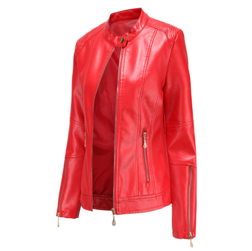 Women's Motorcycle Jacket Fashion Leather Short Coat Zipper Slim Solid Casual - Bild 4 von 29