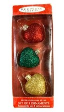 Hallmark Glass Glitter Hearts Ornaments Set of 3 Made in Czech Republic NOS