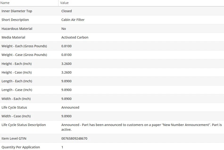 Filtro de ar de cabine fabricante de equipamento original WIX para MERCEDES-BENZ ML500 2002-2006 V8-5.0L - Imagem 3 de 3