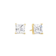 Gold Plated Sterling Silver Stud Earrings Princess Square Cut Cubic Zirconia