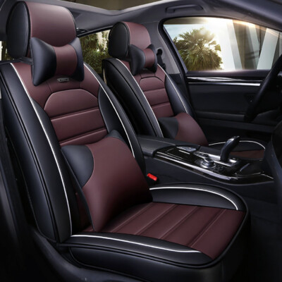 PU Leather Soft Texture 5-seat Car Seat Covers 3 in 1 Rear Row W/Pillow Non-slip PU Leather Soft Texture 5-seat Car Seat Covers 3 in 1 Rear Row W/Pillow Non-slip